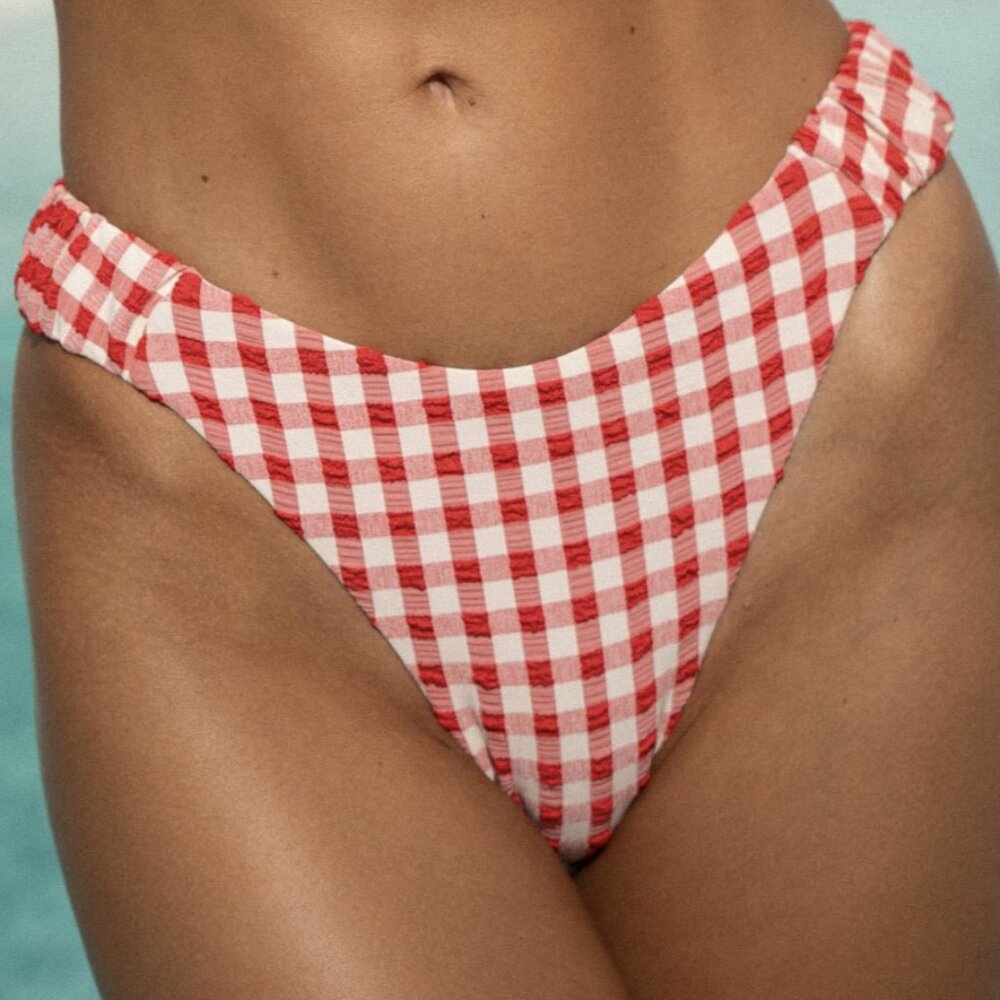 Red Gingham High-Leg Bikini Bottom - Women Swim Bikinis